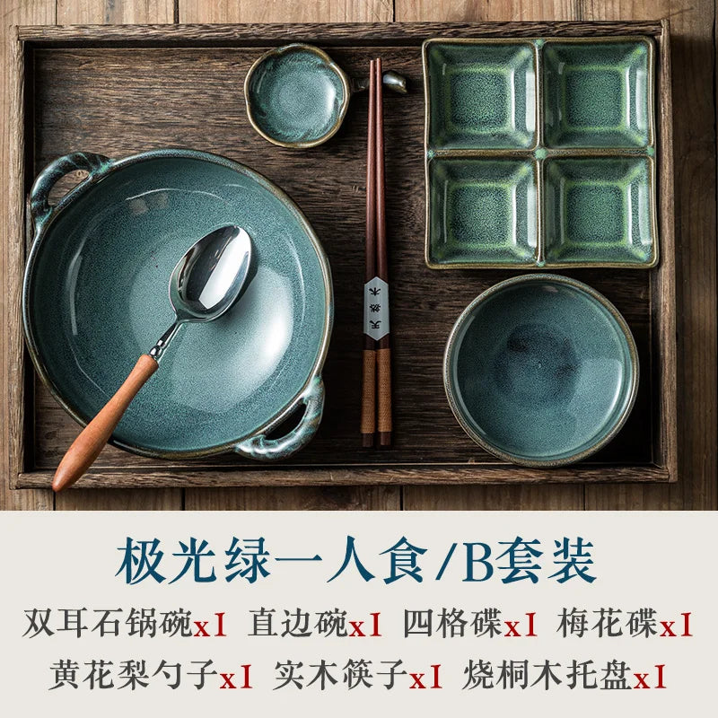 Elegant One-Person Dining Set, Japanese-Inspired Ritual Plate, Perfect Breakfast Tray for Airbnb or Stylish Mornings